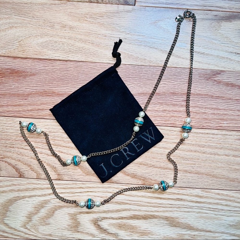 J.Crew Gold chain necklace with Pearl and Turquoise